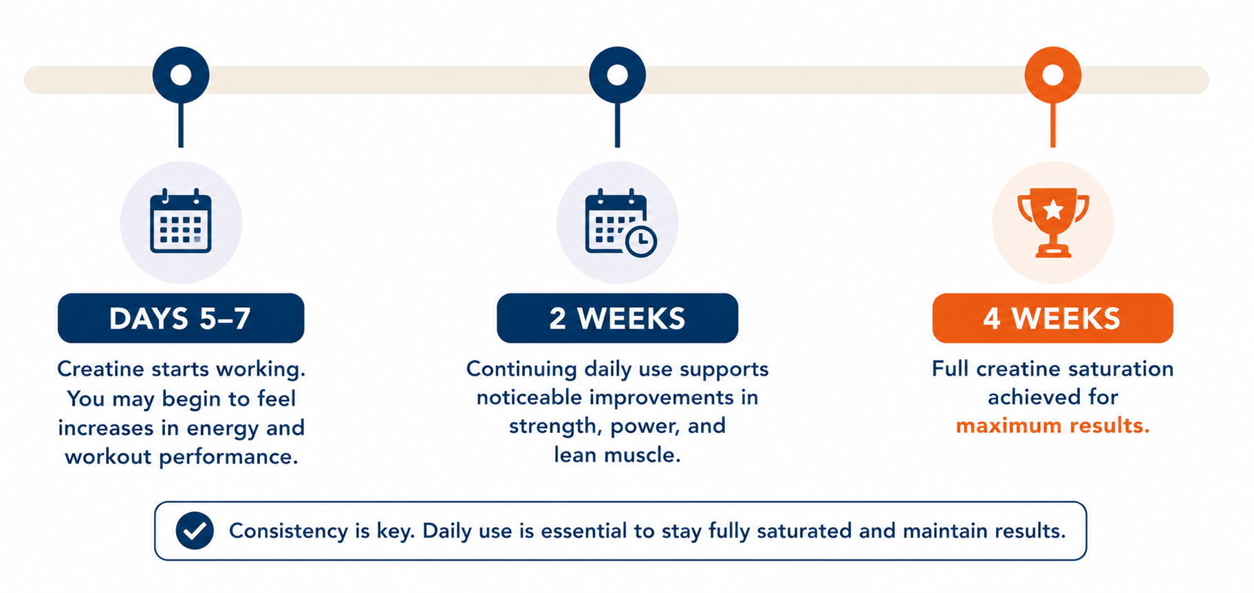 Timeline showing milestones at days 5 to 7, two weeks, and four weeks