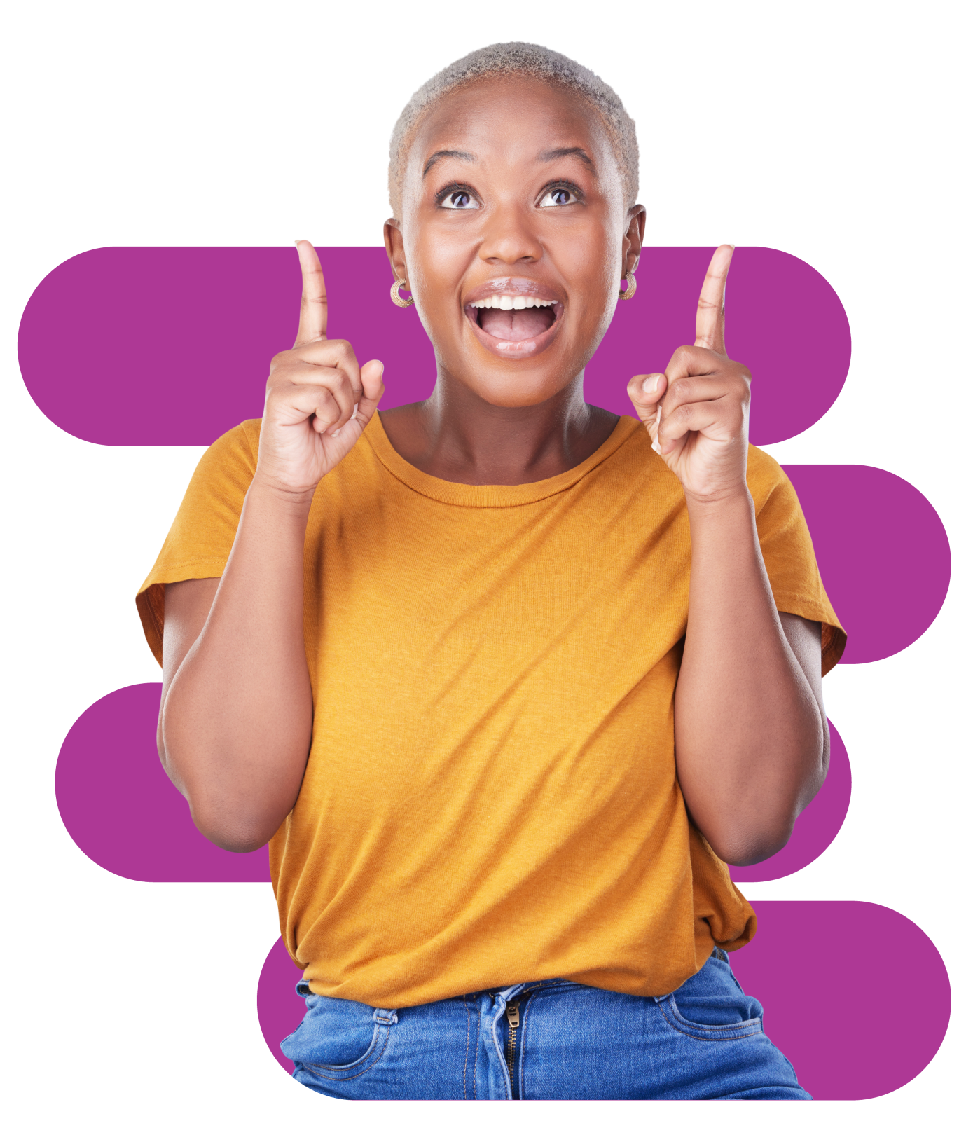 Woman pointing up
