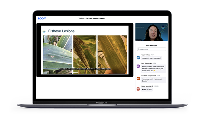 A laptop showing the webinar in progress 