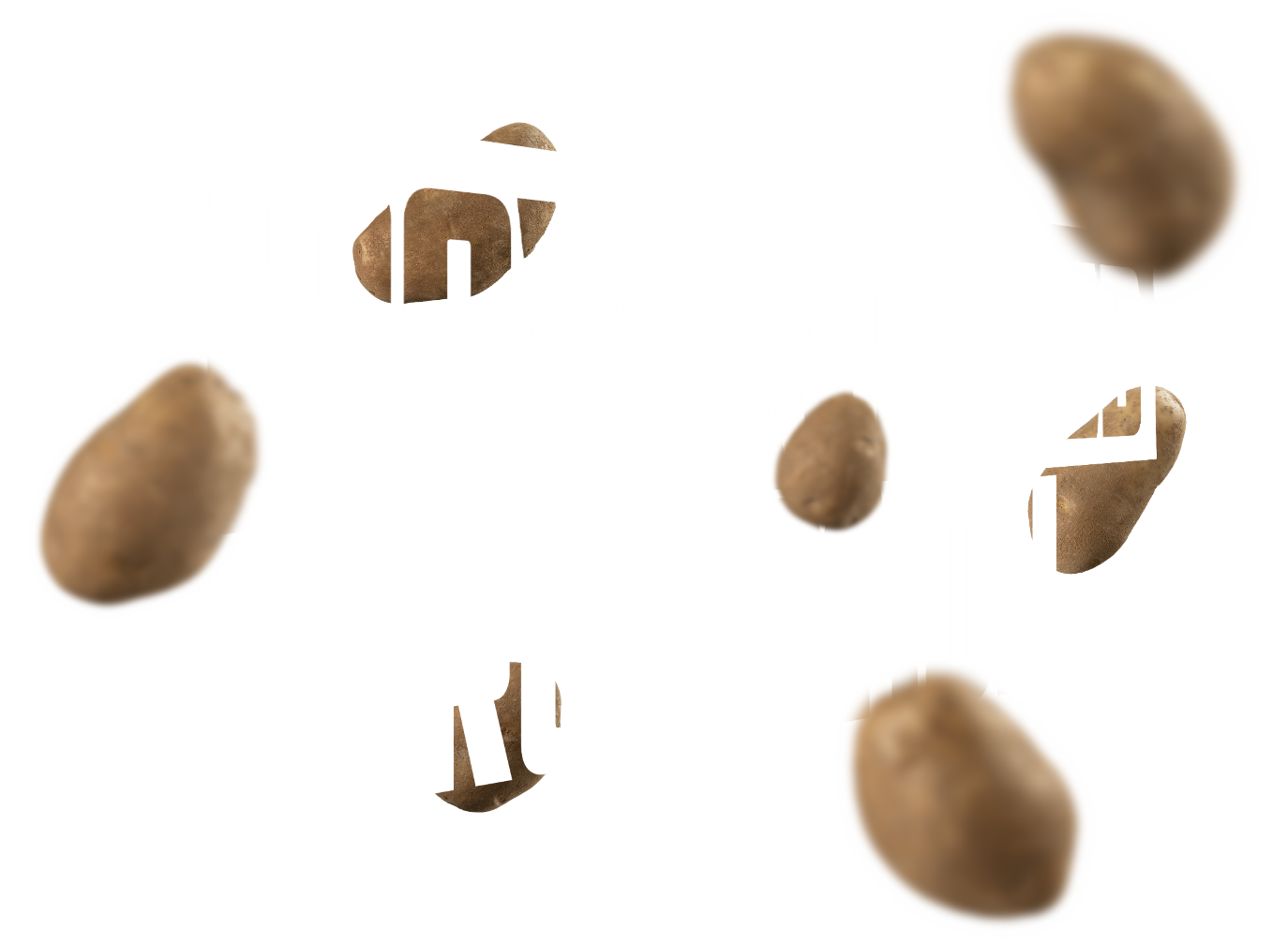 Flying potatoes around a copy block that reads 'Power Packed Protection'.
