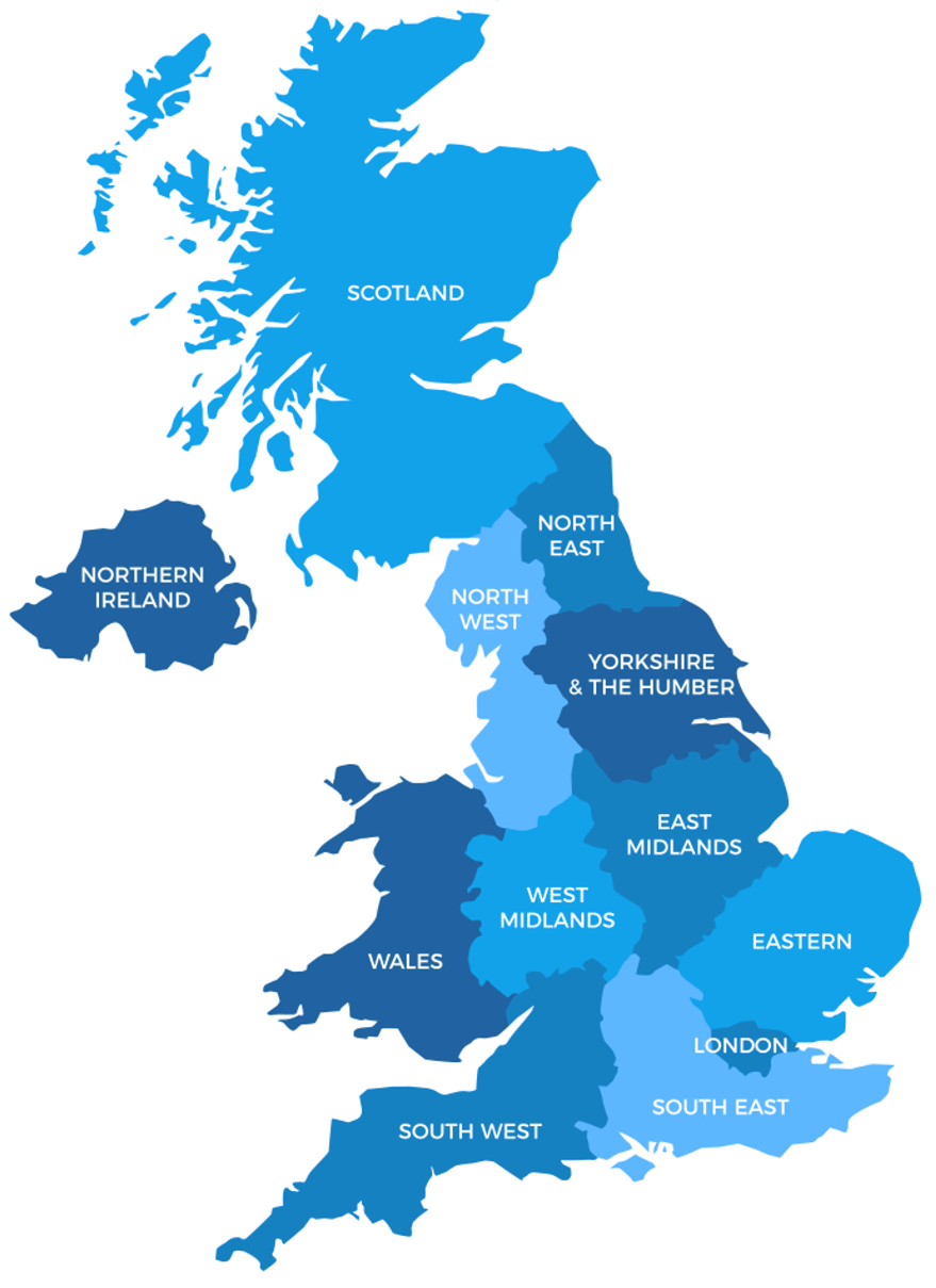 Map of the United Kingdom showing regional equity release coverage