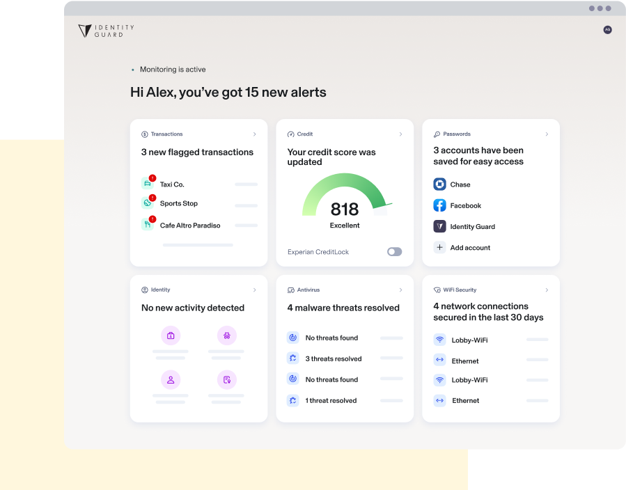 Identity Guard Dashboard displays all important notifications