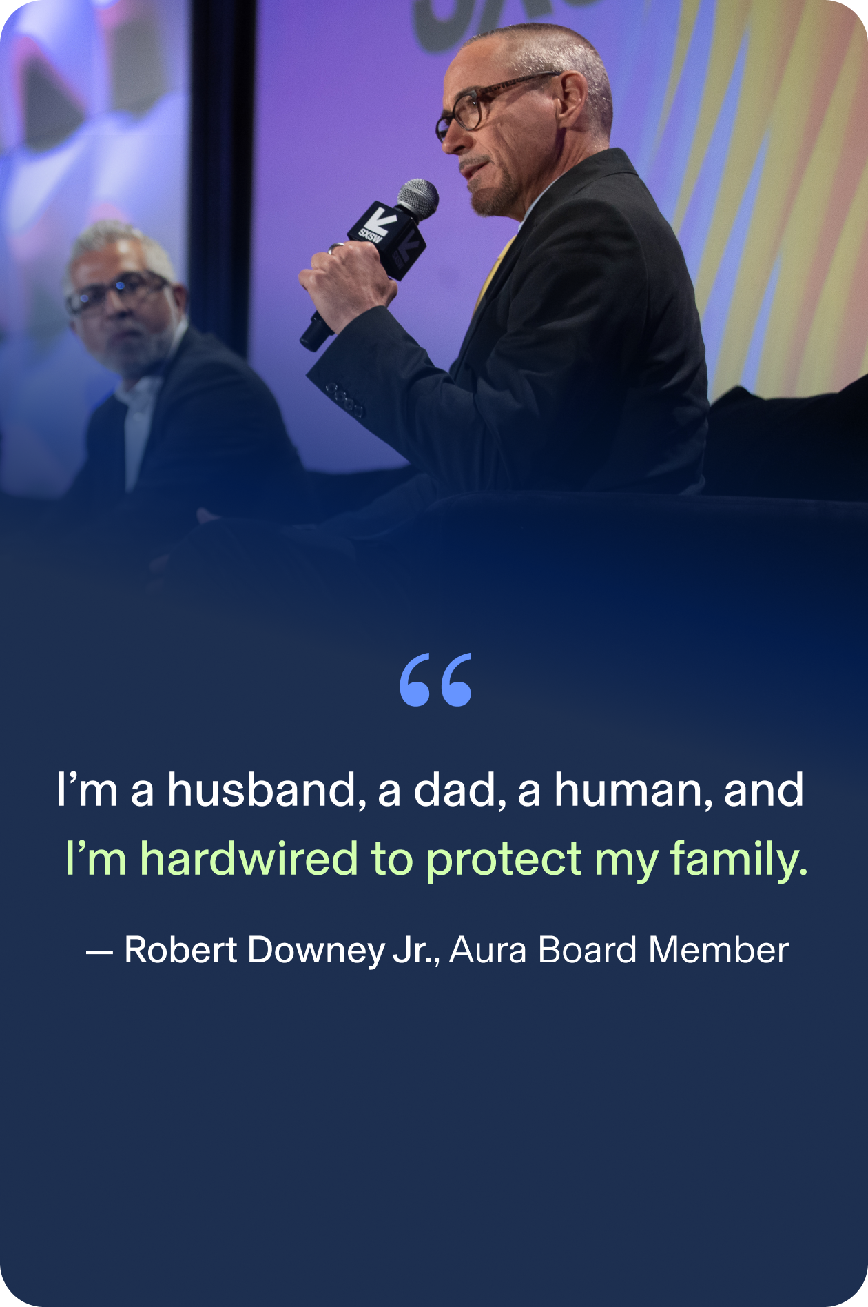 Robert Downey Jr Holding a Mic and quoting about trusting Aura