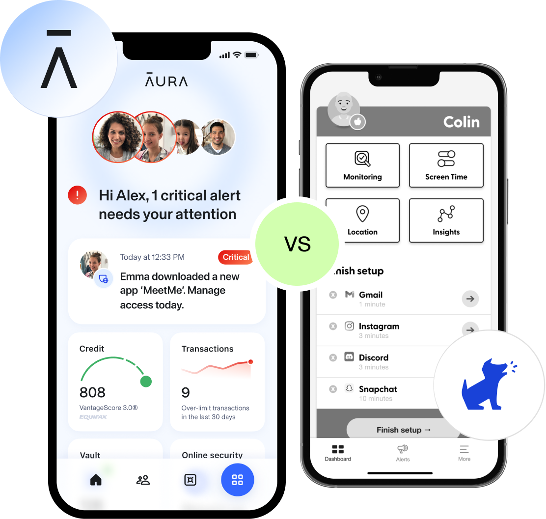 Parental Control comparison image between Aura and Bark