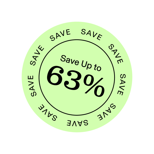 Save up to 63% green badge