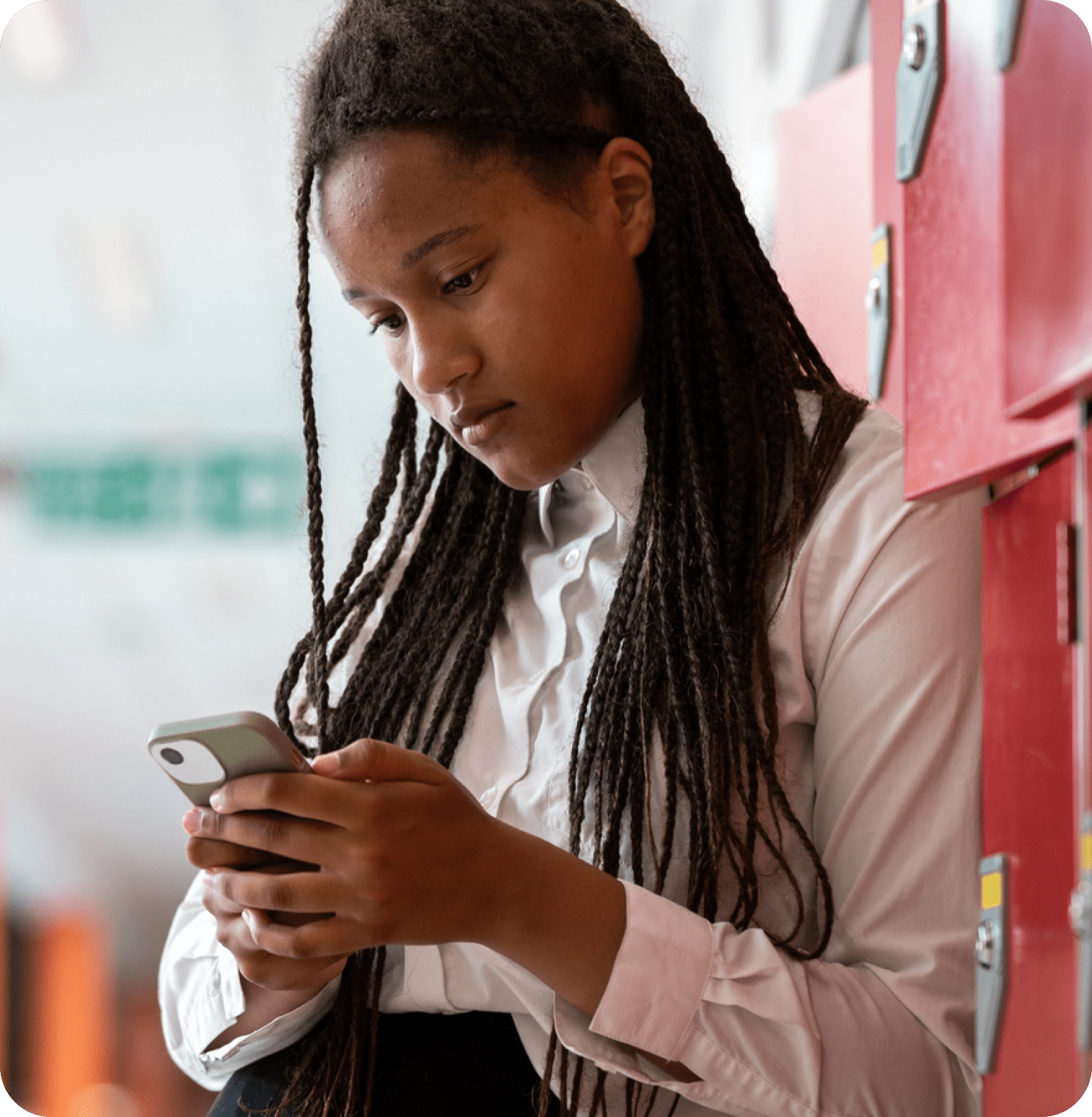 Girl looking down at phone