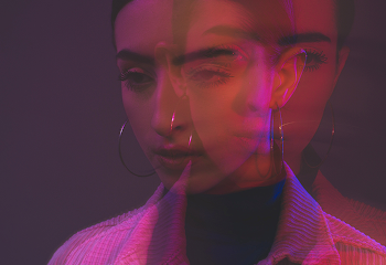 Woman with two faces superimposed
