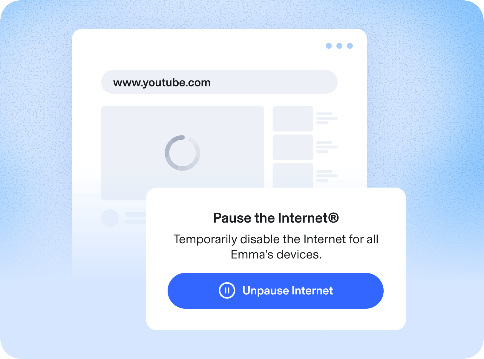 Aura dashboard showing Pause the Internet