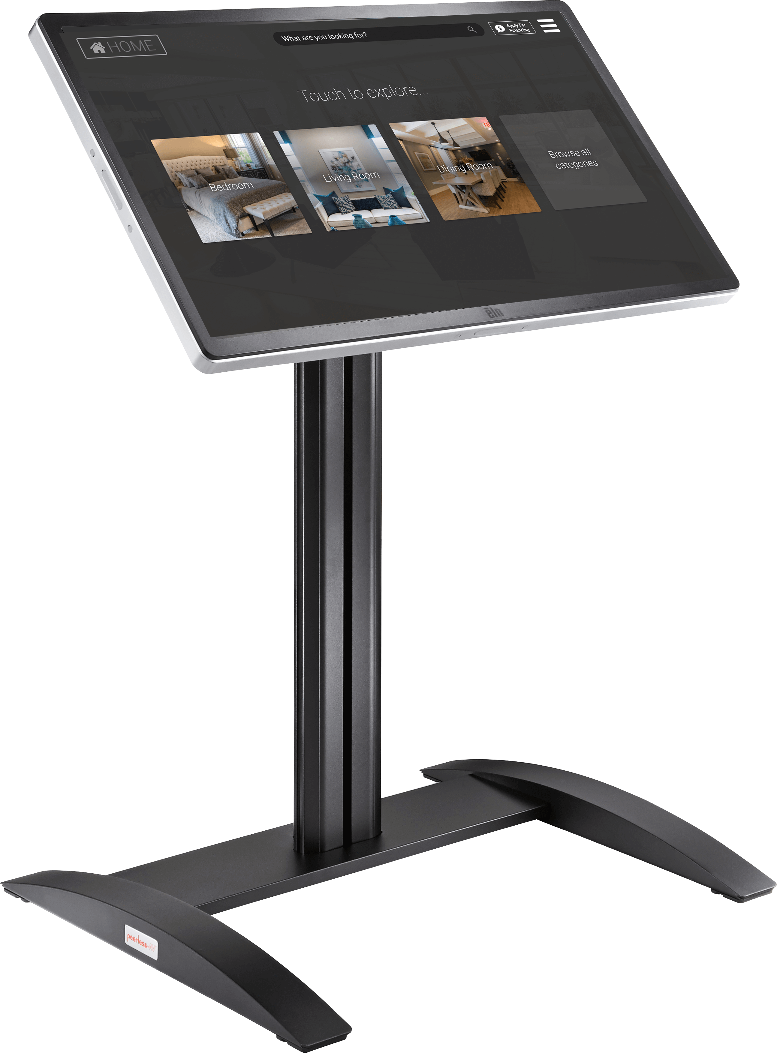 42" kiosk with attractor screen showing top categories