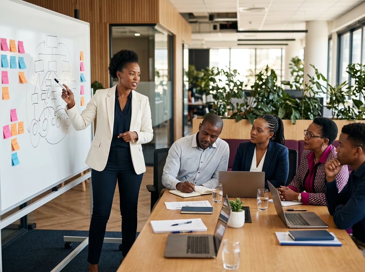 A people leader running a working session with a regional team