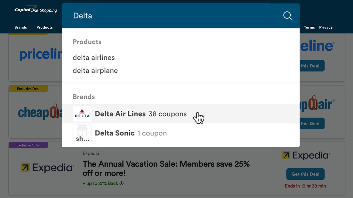 Capital One Shopping showing available travel offers during a flight search
