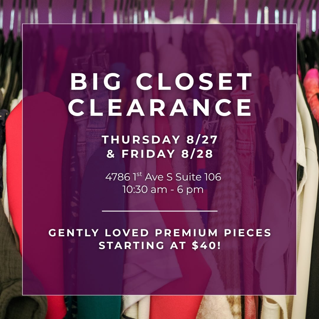 Big closet clearance. Thursday, August 27, and Friday, August 28, from 10:30 a.m. to 6:30 p.m. at Armoire. Gently loved premium pieces starting at $40.