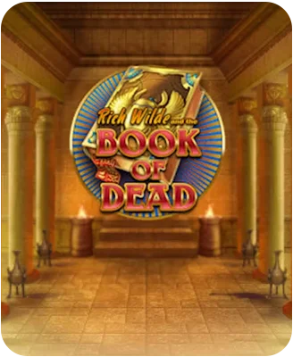 Book of Dead slot game logo with Egyptian temple background