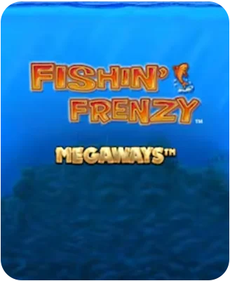 Fishin’ Frenzy Megaways slot game logo on blue ocean background.