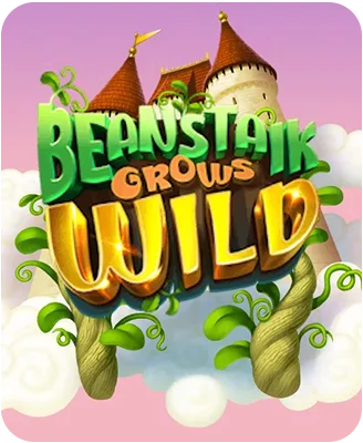 Beanstalk Grows Wild slot game logo with castle in the clouds