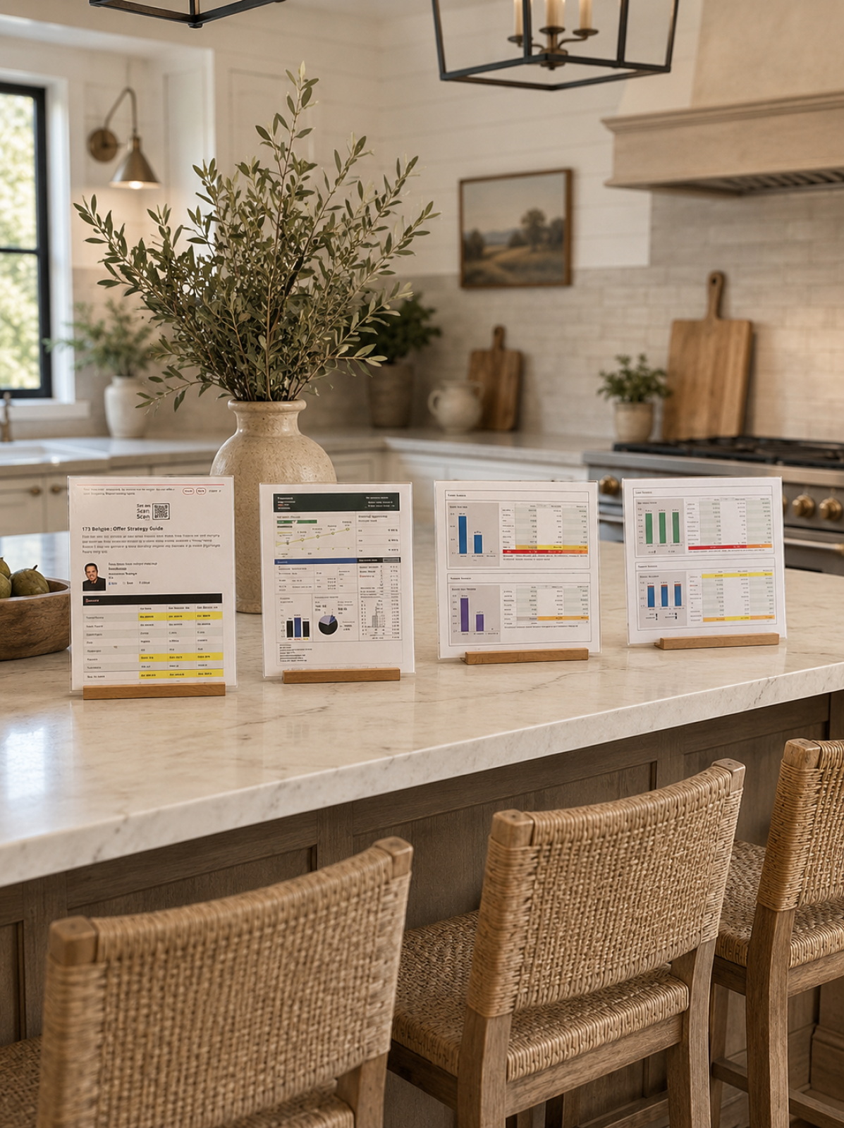 The printed open house kit set out on a table