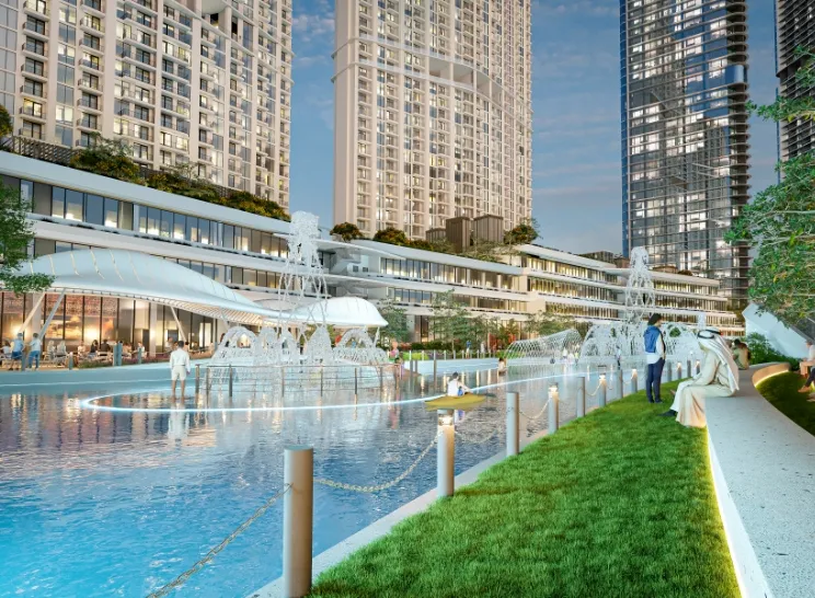 Abstract pink and purple folded ribbon forming a loop on a blue background