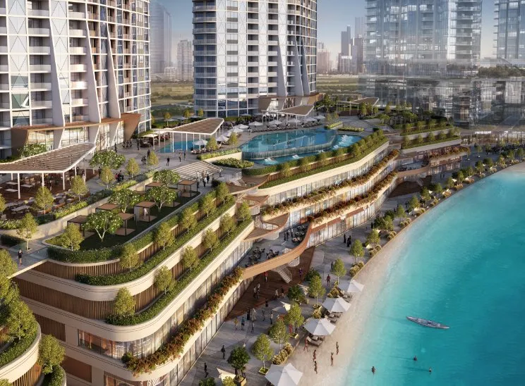 Abstract pink and purple folded ribbon forming a loop on a blue background