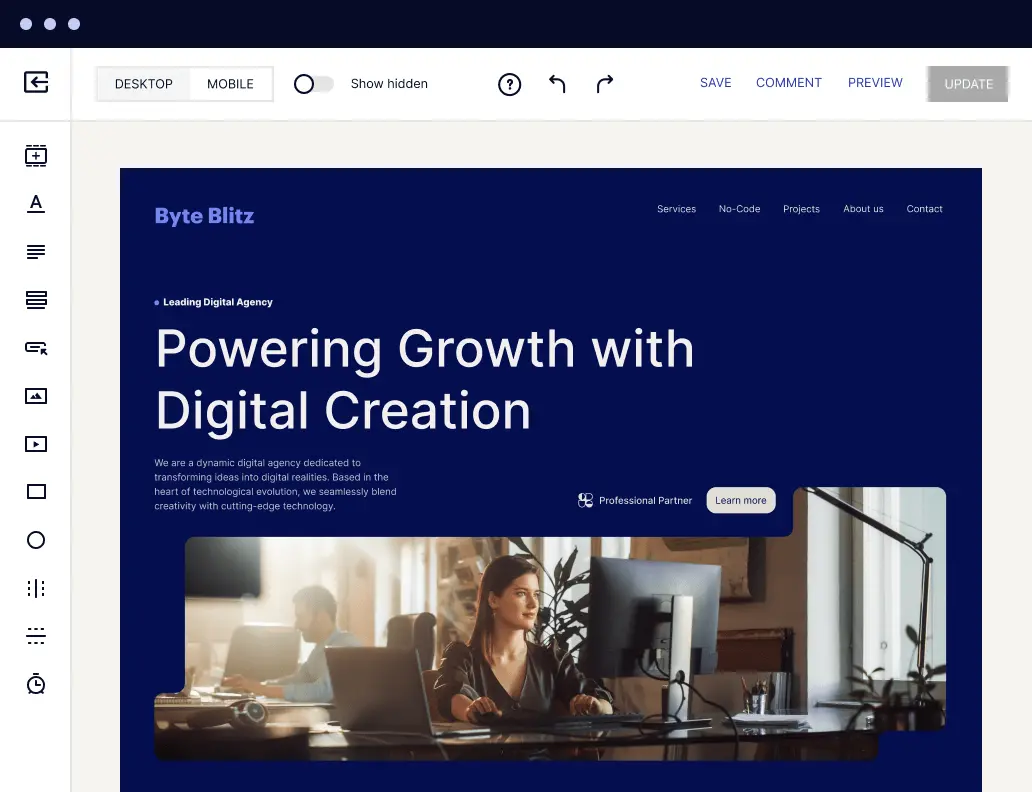 Instapage mock-up showing a coffee product landing page with modern eCommerce design