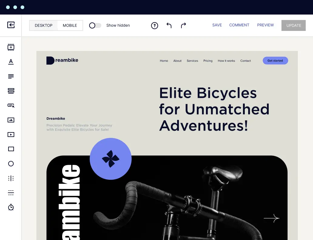 Instapage mock-up showing a coffee product landing page with modern eCommerce design