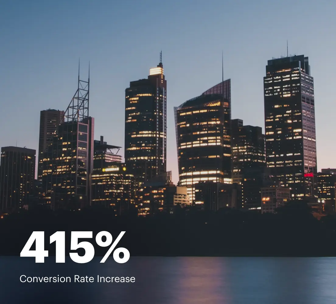 City skyline at dusk with 415% conversion rate increase