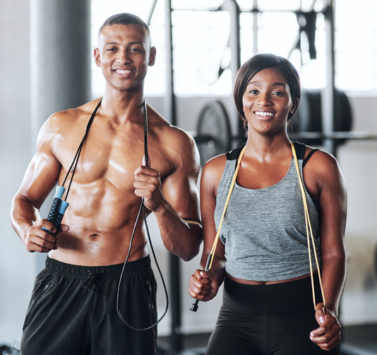 Photo of a couple working out