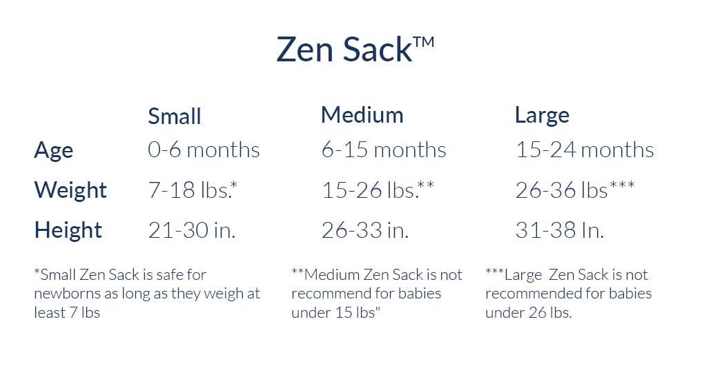Zen Sack Size Chart