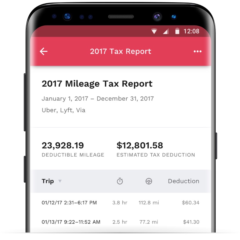 Android phone showing a yearly tax report